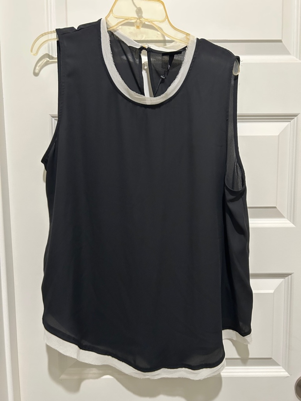 Who What Wear Black Chiffon Sleeveless Camisole with White Trim